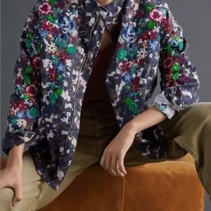 Anthropology limited edition camo jacket with hand detailed design and detail -